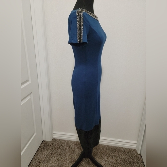 La Chocolê Bodycon Beaded Sequence Blue Midi Dress - Picture 5 of 16